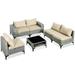 Haverchair Rattan Furniture Set 6 Pieces Wicker Patio Conversation Set Outdoor Rattan Sectional Sofa Couch Set with Thickened Cushions and Storage Glass Coffee Table for Outside Backyard Beige