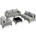 Haverchair Rattan Furniture Set 6 Pieces Wicker Patio Conversation Set Outdoor Rattan Sectional Sofa Couch Set with Thickened Cushions and Storage Glass Coffee Table for Outside Backyard Gray