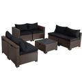 Magic Union 7 Pieces Patio Furniture Sets Outdoor Sectional Patio Sofa All Weather Manual Weaving Wicker Rattan Patio Seating Sofas with Cushion Glass Table for Backyard Balcony Poolside Black