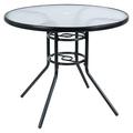 Bomrokson 35 x 35 Outdoor Bistro Table Metal Round Patio Side Table Outdoor Coffee Table Furniture Garden Backyard Dining Table W/ Water Ripple Glass Table Top (Black)