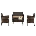 SYTHERS 4 PCS Patio Furniture Set Outdoor Rattan Wicker Sofa Conversation Set with Coffee Table & 2 Arm Chairs Brown