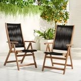 OC Orange-Casual Folding Outdoor Dining Chair Patio FSC Certified Acacia Wooden Rope Reclining Chair w/Armrest Indoor & Outdoor Set of 2 Black