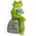 meijuhuga Animal Design Statuary Green Sitting Frog Drinking Coffee Stone Garden Statue for Home Decor