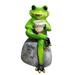 AYYUFE Animal Design Statuary Green Sitting Frog Drinking Coffee Stone Garden Statue for Home Decor