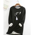 Women's Sweatshirt Pullover Sherpa Fleece Lined Cat Casual Sports Print Black Yellow Pink Warm Fuzzy Round Neck Long Sleeve Top Micro-elastic Fall Winter