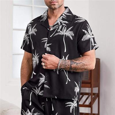Men's Plus Size Summer Hawaiian Shirt Big and Tall Coconut Tree Turndown Print Short Sleeve Spring Summer Tropical Fashion Hawaiian Outdoor Street Tops
