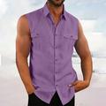 Men's Shirt Button Up Shirt Casual Shirt Summer Shirt Beach Shirt Black Blue Purple Green Sleeveless Plain Lapel Hawaiian Holiday Pocket Clothing Apparel Fashion Casual Comfortable