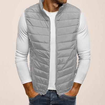 Men's Quilted Vest Cardigan Going out Casual All Seasons Pocket Polyester Plain Zipper Stand Collar Regular Fit Black Red Navy Blue Gray Vest