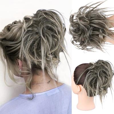 Tousled Updo Messy Bun Hairpiece Hair Extension Ponytail with Elastic Rubber Band Updo Ponytail Hairpiece Synthetic Hair Extensions Scrunchies Ponytail Hairpieces for Women