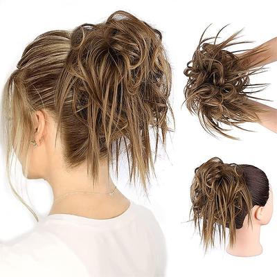 Tousled Updo Messy Bun Hairpiece Hair Extension Ponytail with Elastic Rubber Band Updo Ponytail Hairpiece Synthetic Hair Extensions Scrunchies Ponytail Hairpieces for Women