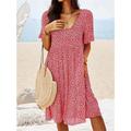 Women's Floral Dress Boho Dress Print Dress Floral Print Square Neck Midi Dress Daily Vacation Short Sleeve Summer Spring