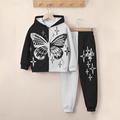 Girls' 3D Butterfly Hoodie Sweatpants Set Long Sleeve 3D Printing Spring Fall Active Fashion Cute Polyester Kids 3-12 Years Zip Hooded Outdoor Street Regular Fit