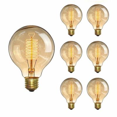 6pcs 40W Edison Vintage Incandescent Globe Light Bulb E26 E27 G80 Dimmable Decorative Antique Spiral Filament Lamp for Indoor Wall Hanging Ceiling Light Fixtures Amber Warm 220-240V