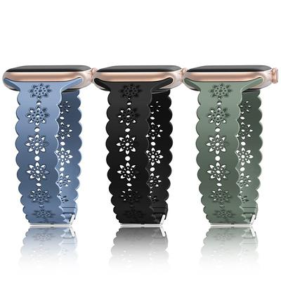 3 Pack Lace Silicone Band Hollow-Out Compatible with Apple Watch band 38mm 40mm 41mm 42mm 44mm 45mm 49mm Women Silicone Strap Replacement Wristband for iwatch Series Ultra 8 7 SE 6 5 4 3 2 1