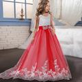 Kids Little Girls' Dress Lace Floral Princess Party Formal Evening Wedding Pageant Embroidery Bow White Purple Red Tulle Maxi Sleeveless Elegant Vintage Ball Gown Dresses Fit 4-13 Years