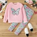 Girls' 3D Leopard Butterfly Sweatshirt legging Set Pink Long Sleeve 3D Print Fall Winter Active Fashion Daily Polyester Kids 3-12 Years Crew Neck Outdoor Date Vacation Regular Fit