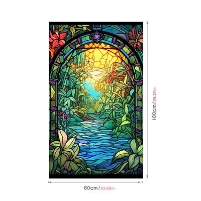 Stained Glass Window Film Retro Window Glass Electrostatic Stickers Removable Window Privacy Stained Decorative Film for Home Office