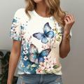 Women's T shirt Tee Butterfly Holiday Weekend Blue Purple Green Print Short Sleeve Basic Round Neck Regular Fit