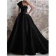 A-Line Evening Gown Party Black Dress Plus Size Party Wear Church Court Train Sleeveless One Shoulder Italy Satin Backless with Ruched 2023