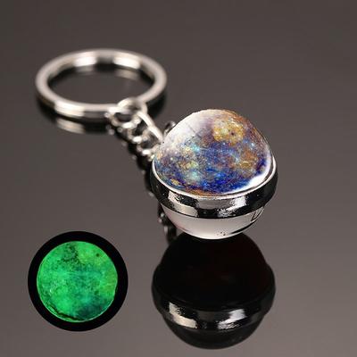 Moon Keychain Solar System Planet Keyrings Galaxy Nebula Space Keychain Earth Sun Mars Jupiter Saturn Picture Double Side Glass Ball Key Chain