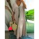 Women's Cotton Linen Maxi Dress V Neck Ruched Sleeves Summer Navy Blue Orange Wine 2024 Spring