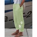 Women's Linen Pants Faux Linen Floral Blue Green Fashion Full Length Casual Daily