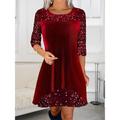 Women's Velvet Dress Sequin Dress Party Dress Mini Dress Wine Long Sleeve Pure Color Sequins Spring Fall Winter Crew Neck Fashion Christmas Wedding Guest Summer Dress 2023 S M L XL XXL 3XL