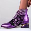 Women's Boots Plus Size Sexy Boots Party Daily Floral Booties Ankle Boots Rhinestone Embroidery Pointed Toe Vintage Luxurious Faux Leather Zipper Black Red Blue