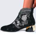 Women's Boots Plus Size Sexy Boots Party Daily Floral Booties Ankle Boots Rhinestone Embroidery Pointed Toe Vintage Luxurious Faux Leather Zipper Black Red Blue