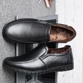 Men's Loafers Slip-Ons Leather Shoes Comfort Shoes Casual Outdoor Daily Leather Warm Breathable Loafer Black plush Brown plush Black Spring