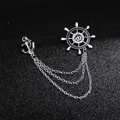 Men's Cubic Zirconia Brooches Stylish Link / Chain Creative Anchor Statement Fashion British Brooch Jewelry Silver Gold For Party Wedding