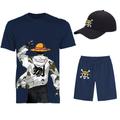 Three Piece Printed T-Shirt Shorts Baseball Caps Co-ord Sets One Piece Monkey D. Luffy Graphic Outfits Matching For Men's Adults' Casual Daily Running Gym Sports