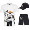 Three Piece Printed T-Shirt Shorts Baseball Caps Co-ord Sets One Piece Monkey D. Luffy Graphic Outfits Matching For Men's Adults' Casual Daily Running Gym Sports