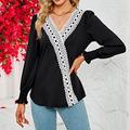 Shirt Blouse Women's Black White Wine Solid Color Lace Street Daily Fashion V Neck S