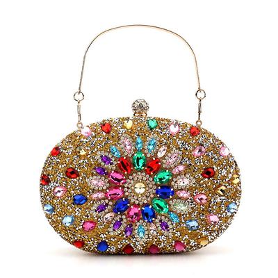 Women's Luxury Blue Crystal Evening Clutch – Rhinestone Handbag with Handle for Weddings, Parties, and Formal Events