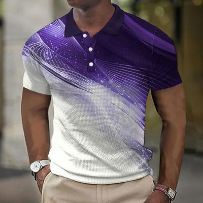 Men's Geometric Waffle Polo Shirts Golf Shirt Short Sleeve Polo Shirts Collared Shirts Business Casual Vacation Wear Formal Wear Festival Wear Buttons 3D Print Blue-Green Yellow Red