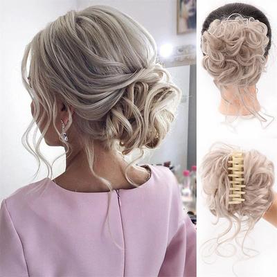 Messy Bun Curly Wavy Synthetic Hair Scrunchies Extension Hairpieces for Women Bun Wig Claw in Bun Messy Chignons Hair Extensions(12H24#Light Golden Brown Mix Golden Brown)