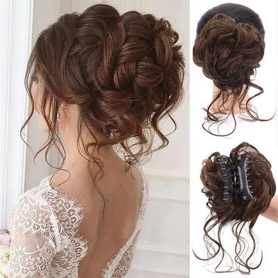 Messy Bun Curly Wavy Synthetic Hair Scrunchies Extension Hairpieces for Women Bun Wig Claw in Bun Messy Chignons Hair Extensions(12H24#Light Golden Brown Mix Golden Brown)