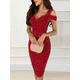 Women's Red Christmas Party Dress New Year's Eve Dress Cocktail Dress Wedding Guest Dress Midi Dress Red Short Sleeve Ruched Spring Fall Winter Spaghetti Strap