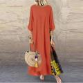 Women's Casual Dress Cotton Linen Dress Swing Dress Maxi long Dress Cotton Blend Bohemia Fashion Outdoor Daily Going out Crew Neck Print Long Sleeve Summer Spring Fall 2023 Loose Fit Black Yellow Wine