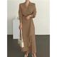 Women's Casual Dress Wrap Dress Plain Dress Long Dress Maxi Dress Pleated Outdoor Street Daily Fashion Streetwear Shirt Collar Long Sleeve 2023 Regular Fit Black Brown Apricot Color S M L XL XXL Size