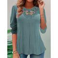 Women's Shirt Lace Shirt Blouse Textured Plain Casual Lace Green Long Sleeve Fashion Round Neck Spring Fall