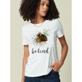 100% Cotton Be Kind Letter T shirt Casual Daily Short Sleeve Crew Neck Daisy Bee Print Women's Clothing