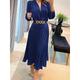 Women's Black Dress Velvet Dress Sequin Dress Pleated With Belt V Neck Long Sleeve Office Birthday Elegant Black Dark Blue Spring Winter