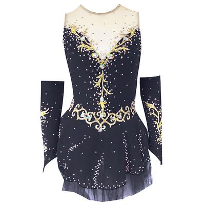 Figure Skating Dress Women's Girls' Ice Skating Dress Outfits White / White Yellow Yellow Dark Purple Open Back Mesh Spandex Training Competition Skating Wear Handmade Crystal / Rhinestone Ice