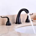 Widespread Bathroom Sink Mixer Faucet, Vintage Brass 3 Hole 2 Handles Basin Taps, Retro Style Bathroom Tap Contain with Cold and Hot Water Hose