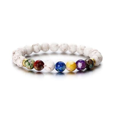 hot selling natural volcanic stone colorful seven chakra bracelet agate stone beads bracelet