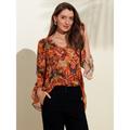 Women's Paisley Print Blouse Ruffle Sleeve Casual Vintage Boho V Neck Shirt