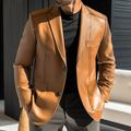 Men's Faux Leather Jacket Blazer Outdoor Daily Wear Vacation Fashion Streetwear Fall Winter Polyester Faux Leather Plain Button Pocket Windproof Warm Single Breasted Blazer Black Red Blue Brown