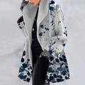 Women's Winter Coat Long Overcoat Floral Print Pea Coat Fall Mid Length Trench Coat Windproof Warm Single Breasted Lapel Wool Blend Jacket